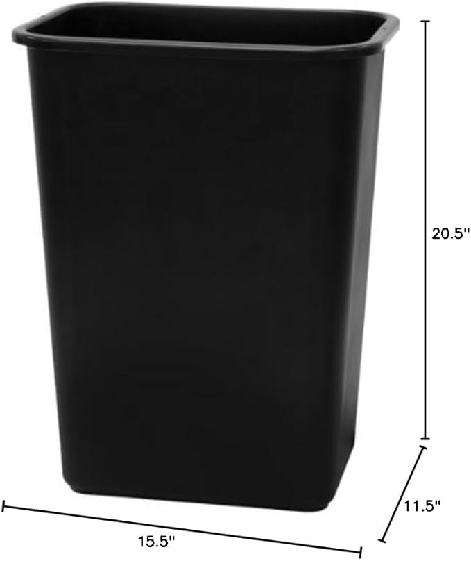 United Solutions WB0060 Black Plastic 41 Quart Office Wastebastket-10.25 Gallon Trash Can in Black