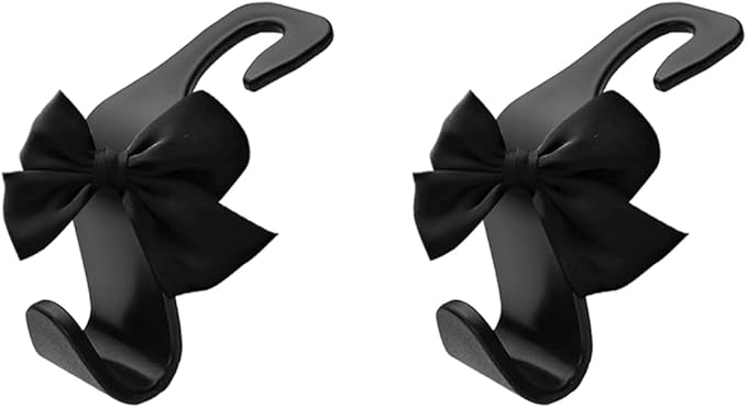 2PCS Car Seat Headrest Hooks, Cute Bow Vehicle Backseat Storage Hanger for Handbag Umbrella Coat, Automotive Seat Back Hook Holder Organizer Decor, Universal for Vehicles (Black)