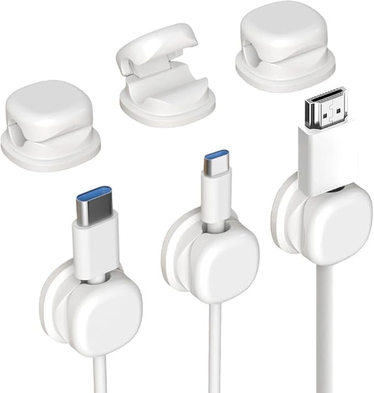 Upgrade Magnetic Cord Organizer Holder, Cord Holder for Nightstand, Adhesive Wire Cable Clips Management Kit for Phone Charger, Computer, Office, Home, Desk, Nightstand (White, 3 Packs)
