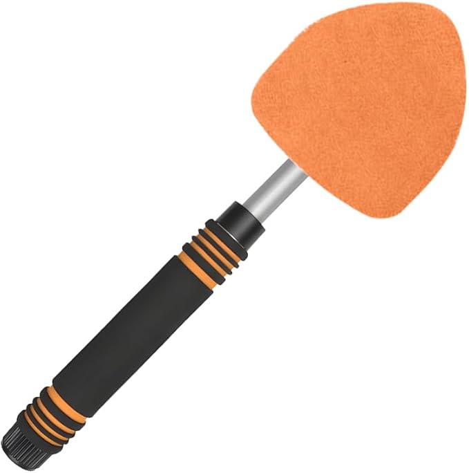 HZEL Car Windshield Cleaner Tool with Extendable Handle, Vehicle Glass Wiper Window Cleaning Tool with 2 Reusable Microfiber Pad, Auto Windscreen Detailing Cleaner Kit, Universal Fit (Triangle Orange)