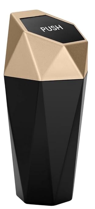 Ginsco Car Trash Can with Lid, Mini Car Garbage Can, Car Trash Bin Car Accessories for Interior, Leakproof Small Trash Cup for Car, Home, Bedroom Office (Golden)