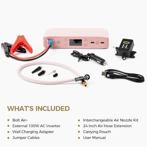 HALO Bolt Air+ 55500 Portable Car Battery Jump Starter | 100 PSI Air Compressor, 55.5Wh USB Power Bank, Emergency Floodlight & Charger, Jumps Cars SUVs & Trucks, Inflates Tires, TSA Approved — Rose