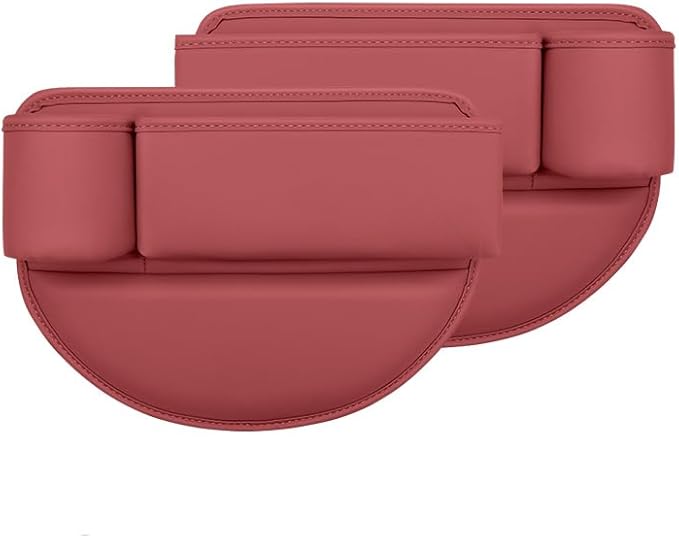 Car Seat Gap Filler Organizer for Tesla Model 3/Model S/Model X/Model Y 2013-2025, with Cup Holder Adjustable Car Seat Storage Box Leather Material,Pink-Driver's+Passenger seat