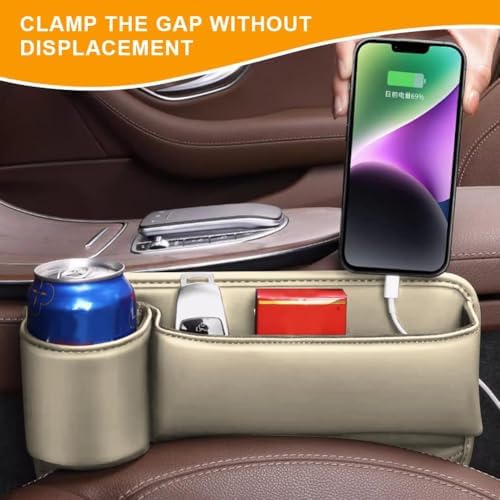 Car Seat Gap Filler Organizer for Mazda3 Sedan 2014–2017, Multifunctional Leather Seat Gap Storage Box for Phone,Keys,Sunglasses(A/Beige,A/Maindriver)