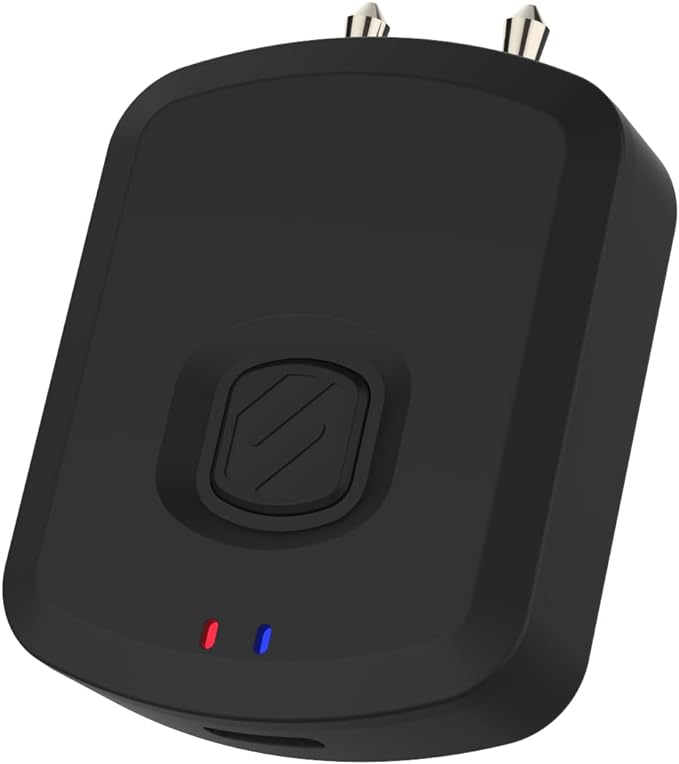 Scosche FlyTunes Airplane Bluetooth Transmitter with Dual & Single AUX for In-Flight Entertainment, TVs & Gym, Wireless Audio Adapter for AirPods, Connects 2 Bluetooth Headphones with 8Hr Battery Life