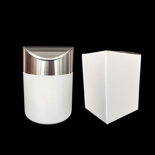 Ebonee Mini Desktop Trash Can with Swing Lid, Stainless Steel Tiny Garbage Bin Can, Come with Trash Bag, Small Metal Countertop Trash Bin Can for Home, Office, Bathroom, Kitchen, Car, Bedroom (White)