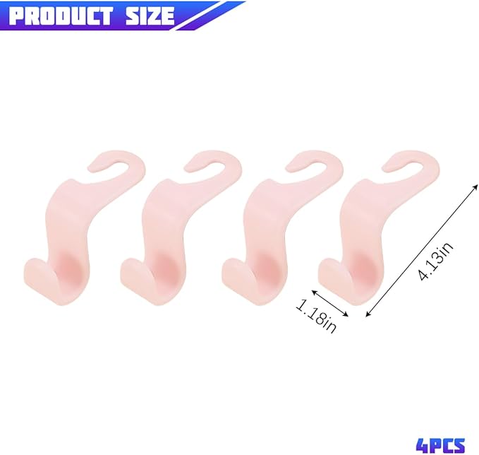 Car Seat Headrest Hooks, Multifunctional 4PCS Vehicle Back Seat Storage Hanger Holder for Hangbag Coat Grocery, Auto Interior Headrest Hook Organizer, Universal for Vehicles (Light Pink)