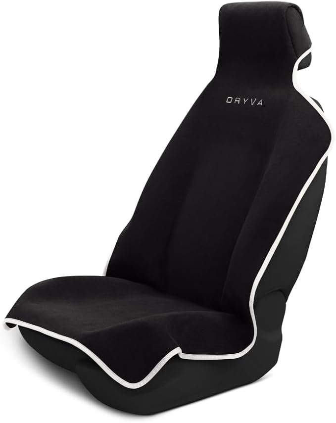 DryvaSeat - Premium Microfiber Towel Car Seat Cover - Waterproof & Sweatproof - Universal Fit, Machine Washable, Non-Slip - Seat Protector for Car, Truck, SUV, Van (Black, 1 Pack)