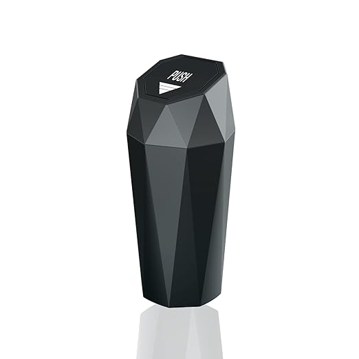 Car Trash Can with Lid，Mini Diamond Design Automatic Portable Trash Can，Used in Car Home, Office, Kitchen, Bedroom (1, Grey)