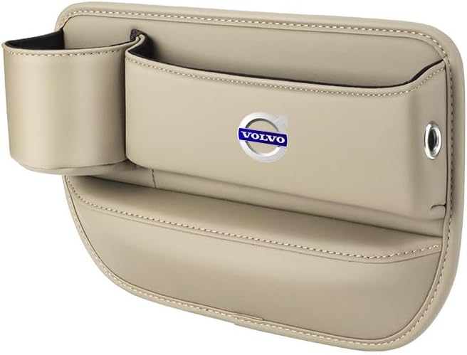 Car Seat Filler Organizer for Volvo XC60/XC90/XC40/S90/S60 Leather Seat Gap Storage Box Gap Pocket Side Interior Front Seat Accessories,Beige-main driver, maindriver