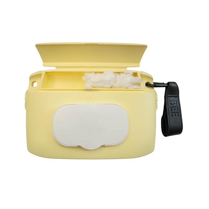 Bee Babe Co. On-The-Go Wipes Dispenser, Travel Wipes Case, Includes Temporary Trash Compartment, Must Have Diaper Bag Accessories, Car Trash Can, Reusable Baby Wipes Holder, Portable Wipe Dispenser