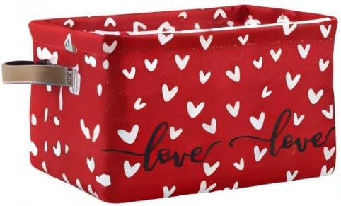 Red White Black Love Heart Storage Basket Fabric Kitchen Baskets Happy Valentine's Mother's Day Open Home Storage Bins Boxes Foldable Organizer Bag Cloth Toy Book Shelf Closet Baskets 16×12×8 Inches