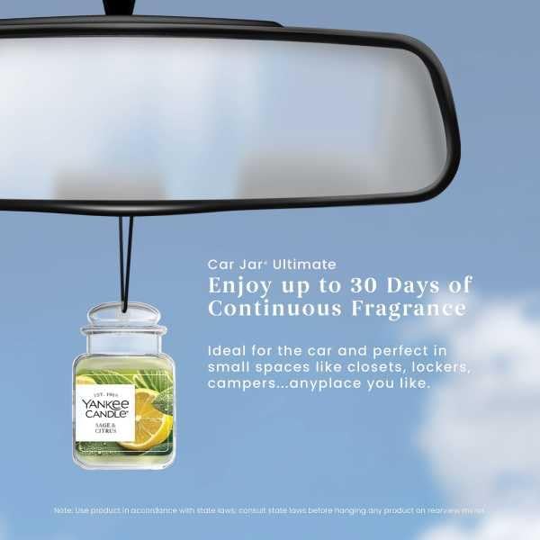 Yankee Candle Classic Paper Car Jar Air Freshener, Hanging Car Freshener, Long Lasting Car Fragrance, Sage & Citrus (Pack of 4)