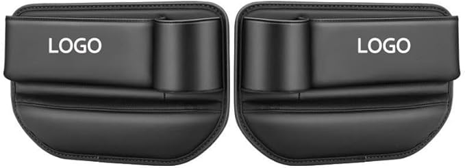 Custom Car Seat Gap Filler 2 Pack - Organizer with Logo/Text, Front Seat Leather Car Accessories for Women & Men, SUV & Truck Essentials (Black)