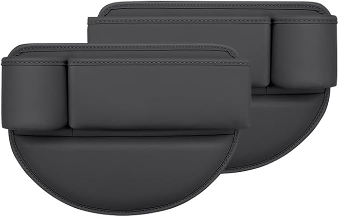 Car Seat Gap Filler Organizer for Tesla Model 3/Model S/Model X/Model Y 2013-2025, with Cup Holder Adjustable Car Seat Storage Box Leather Material,Black-Driver's+Passenger seat