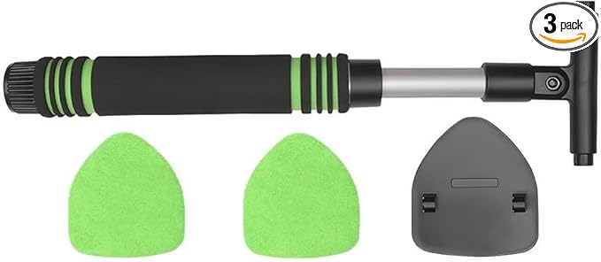 HZEL Car Windshield Cleaner Tool with Extendable Handle, Vehicle Glass Wiper Window Cleaning Tool with 2 Reusable Microfiber Pad, Auto Windscreen Detailing Cleaner Kit, Universal Fit (Triangle Green)