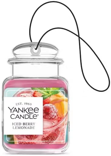 Yankee Candle Paper Car Jar, Iced Berry Lemonade, Hanging Automotive Air Freshener for Odor Neutralizing and Long Lasting Car Fragrance, Refreshing Summer Scent, 1 Count (Pack of 10)