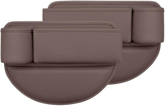 Car Seat Gap Filler Organizer for Tesla Model 3/Model S/Model X/Model Y 2013-2025, with Cup Holder Adjustable Car Seat Storage Box Leather Material,Brown-Driver's+Passenger seat