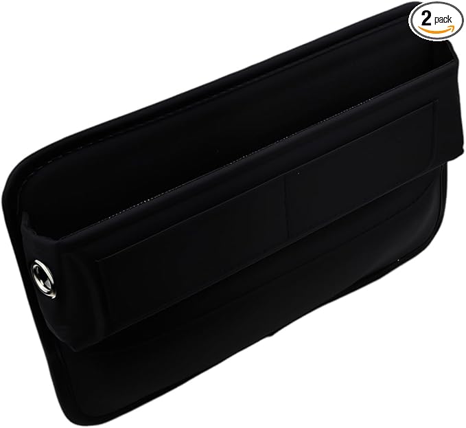 Heran Premium Leather Car Seat Gap Filler Organizer,Universal Fit for Cars, Trucks, and SUVs,Front Seat Organizer with Card Slots, Black, 2 Pack (2)
