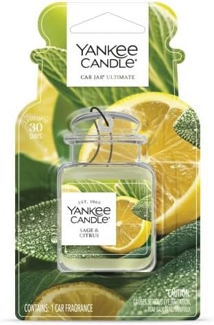 Yankee Candle Classic Paper Car Jar Air Freshener, Hanging Car Freshener, Long Lasting Car Fragrance, Sage & Citrus (Pack of 4)