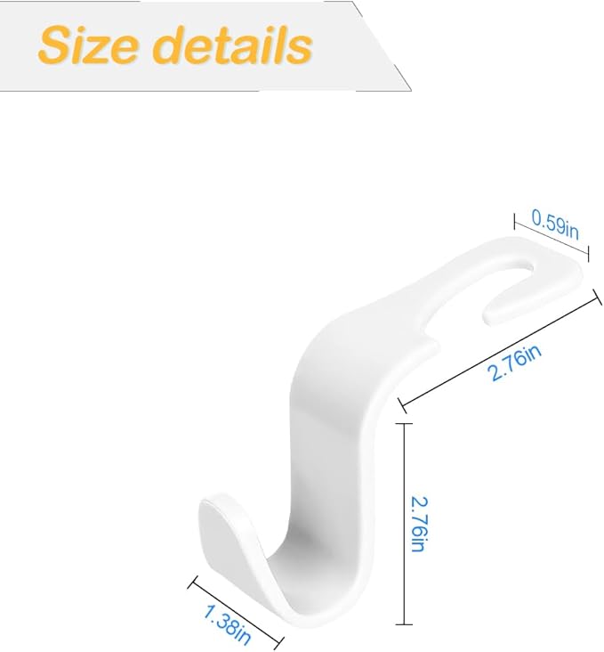 Osilly Car Seat Headrest Hook, 4 Pack Auto Seat Hanger Storage Organizer for Purse Handbag Coats Grocery Bags, Car Interior Accessories, Universal Vehicle Backseat Plastic Hanging Hook（White）