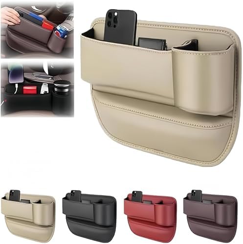 Car Seat Gap Filler Organizer for Mazda3 Sedan 2014–2017, Multifunctional Leather Seat Gap Storage Box for Phone,Keys,Sunglasses(A/Beige,A/Maindriver)