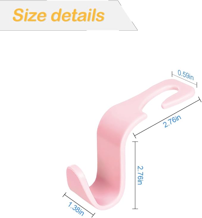 Osilly Car Seat Headrest Hook, 4 Pack Auto Seat Hanger Storage Organizer for Purse Handbag Coats Bags, Universal Car Interior Accessories, Vehicle Plastic Hanging Hook (Light Pink)