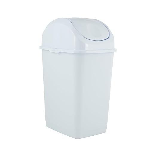 Superio Kitchen Trash Can with Swing Top Lid 9 Gallon Slim Waste Bin 37 Qt Sturdy Plastic Garbage Can Medium Recycling Bin for Office, Bathroom, Under Counter, Dorm, Bedroom (White)