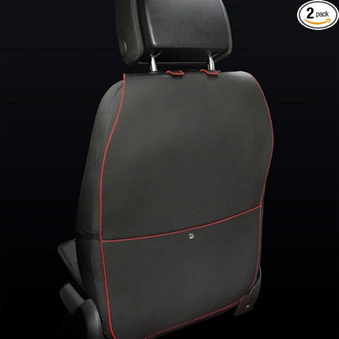 HCMAX 2 Pack Kick Mat Car Seat Back Protector Waterproof Easy to Clean Multifunctional Organizer Storage Bag Travel Accessory PU Leather Black-Red