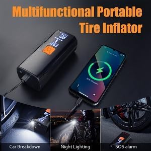 Tire Inflator Portable Air Compressor,Tire Inflators Portable Cordless Air Pump with Gauge for Car tires Digital LCD for Car,Motorcycle,Bike Tires and Balls