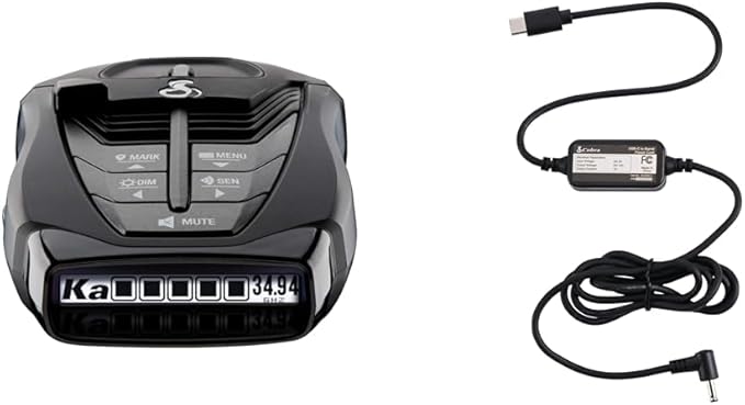 Cobra RAD 480i Laser Radar Detector + USB-C Power Cable Bundle – Long Range Detection, Bluetooth, Apple CarPlay and Android Auto Compatible, Front and Rear Detection, Digital Signal Processing, Black