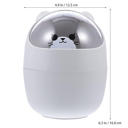 Homoyoyo Cartoon Desktop Trash Can with Lid Desktop Trash Can Cute Cartoon Table Garbage Storage Can Desktop Mini Kawaii Cute Trash Bin Mini Trash Bin with Shake Lid for Desk Car Office Kitchen- White