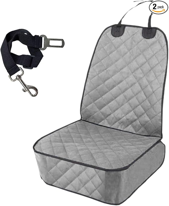 ZIMISI Dog Car Seat Cover, Waterproof & Scratch Proof Car Seat Protector with Side Flaps, Nonslip Front Car Seat Covers with Safety Belt, Universal Dog Mat for Cars, SUVs, Trucks (Grey)