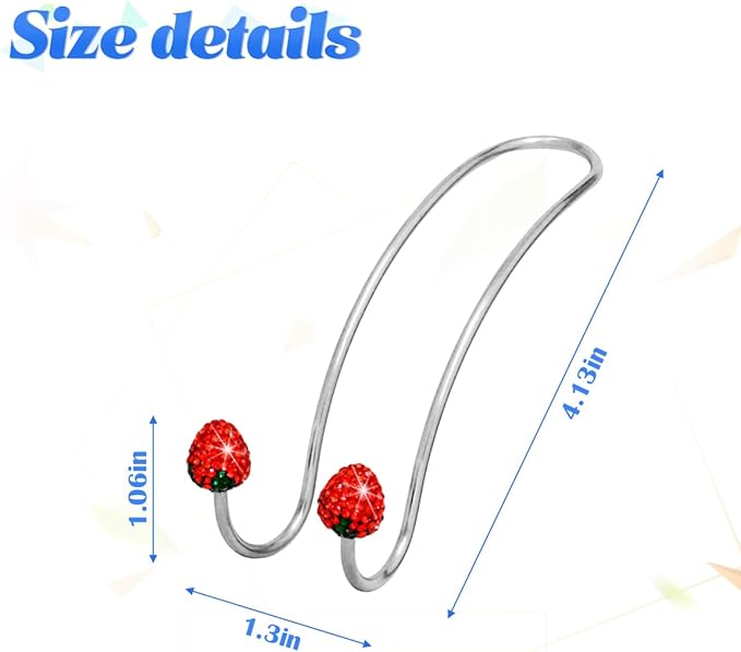 BESULEN Strawberry Car Decor Hooks, 2 Pack Bling Diamond Seat Back Organizers, Auto Headrest Storage Hangers Hooks for Purse Handbag Clothes Grocery, Universal Car Accessories for Women (Red)