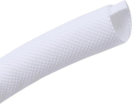 Self-Closing Split Braided Cable Organizer,Curly Cord Protector for Car High Temp Harness Sleeve/Computer Desk Audio Wire Covers (White 1/2"-22ft)
