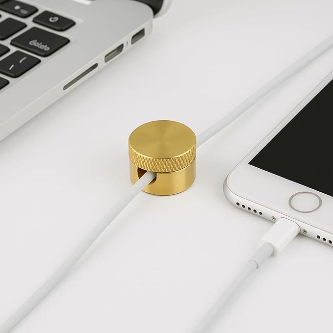 Gold Cord Organizer (3-Pack): Premium Aluminum Cable Organizer - Luxury Gold Cable Clips, Strong 3M Adhesive Cord Holder for Nightstand, Desk & Car - Sleek Cable Anchors Design