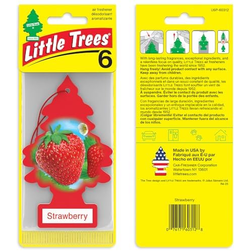 LITTLE TREES Car Air Freshener I Hanging Tree Provides Long Lasting Scent for Auto or Home I Strawberry, 6-Packs (4 Count)
