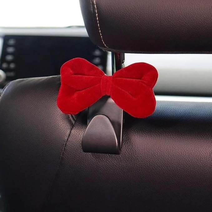 2-Pack Car Purse Hooks for Hanging Purses and Bags, Cute Bow car seat headrest Hooks for Hanging car Purse Hooks. (Velvety red)