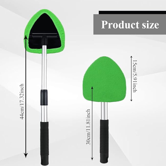 Windshield Cleaning Tool, Car Window Cleaner, Windshield Cleaner with 4 Washable Reusable Microfiber Pads and Extendable Handle, Auto Glass Wiper Cleaning Kit Universal for Car (Green)