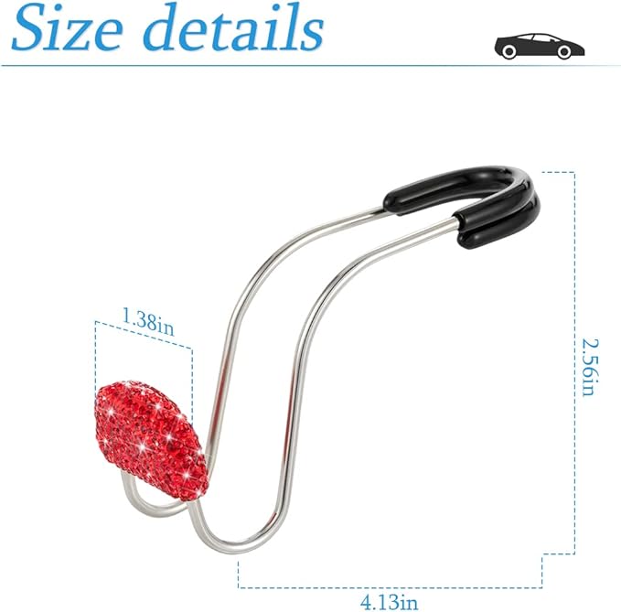 AUCELI Car Headrest Hook, 2 Pack Bling Backseat Organizer Hanger for Purse Clothes Grocery Bag, Rhinestones Auto Headrest Storage Holder, Universal Car Seat Accessories for Most Vehicle (Red)