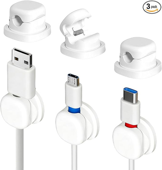 Rotatable Cord Holder for Nightstand, 2026 New 360°Rotating Magnetic Cable Clips, Strong Adhesive Cord Organizer for Phone, Home, Car, Office Desk Accessories (3, White)