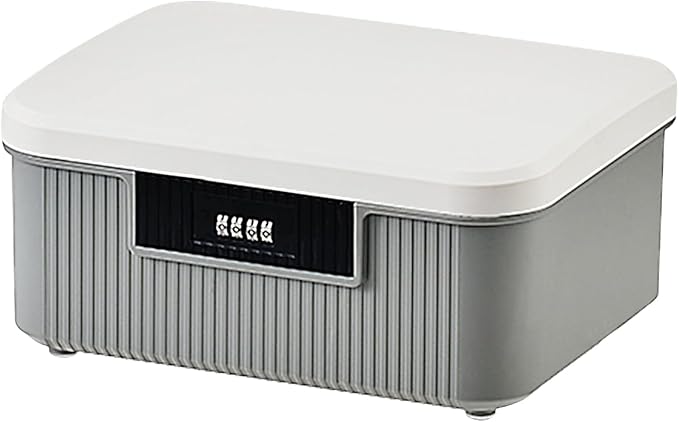 Lockable Storage Container Bin, 2.3 Gallon Capacity Organizer Box with Combination Lock, Heavy Duty Plastic Trunk, Usable As Item Organizer Or Office File Storage(Gray)