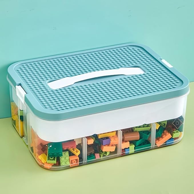 Toys Organizer Storage Case for Lego Box Kids Toy Stackable Building Blocks with Lids Bins Adjustable Lego Storage Containers Plastic Toy Box Green 1 Layer