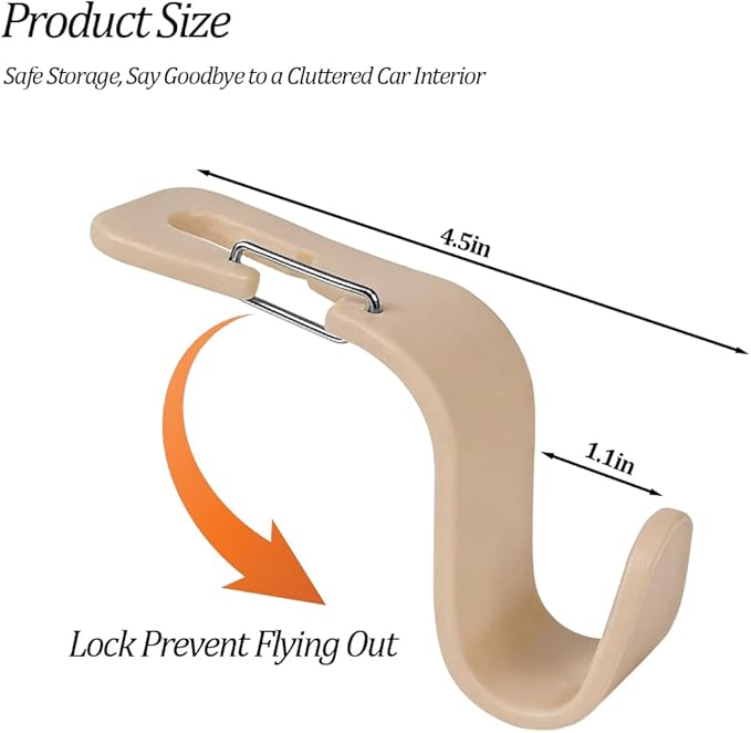 4PCS Car Seat Headrest Hook, Multifunctional Vehicle Seat Back Hanger Holder for Purse Handbag Umbrella, Automotive Interior Backseat Storage Organizer, Universal for SUV Van Truck (Beige)