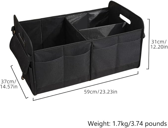 Car trunk storage box Foldable sedan SUV Universal outing travel good goods Multi compartment partition with handle (black)