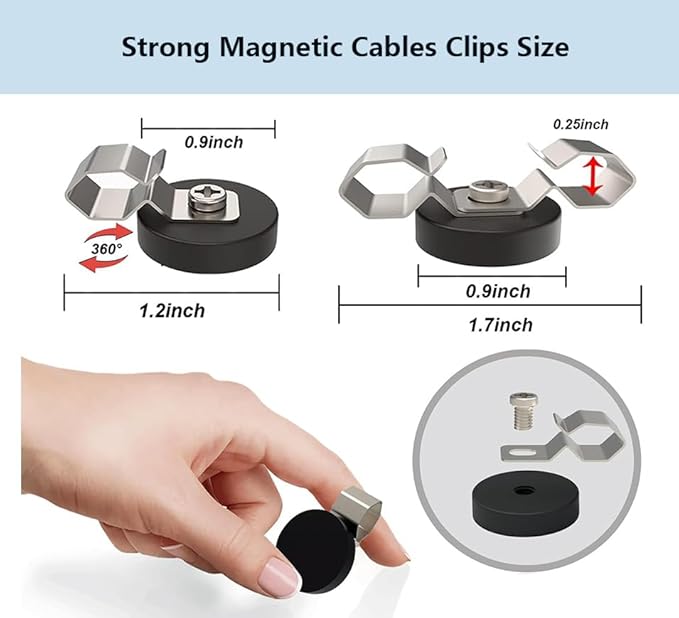 Heavy Duty Magnetic Cable Clips Anti-Slip Cable Clips Strong Magnet Cord Holder Magnetic Wire Clamps for Hanging Cables, Wire Holders for RV, Car, Workshop, Cabinet, Computer 6 PCS