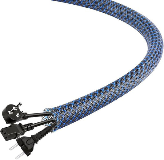 25Ft-3/4inch PET Expandable Braided Wire Sleeving,Wire Loom Cable Sleeve for TV,Computer,Home Theater,Automotive,Home Industrial,Electrical Wires,Chemical,Protect Cat from Chewing Cords,BlackBlue