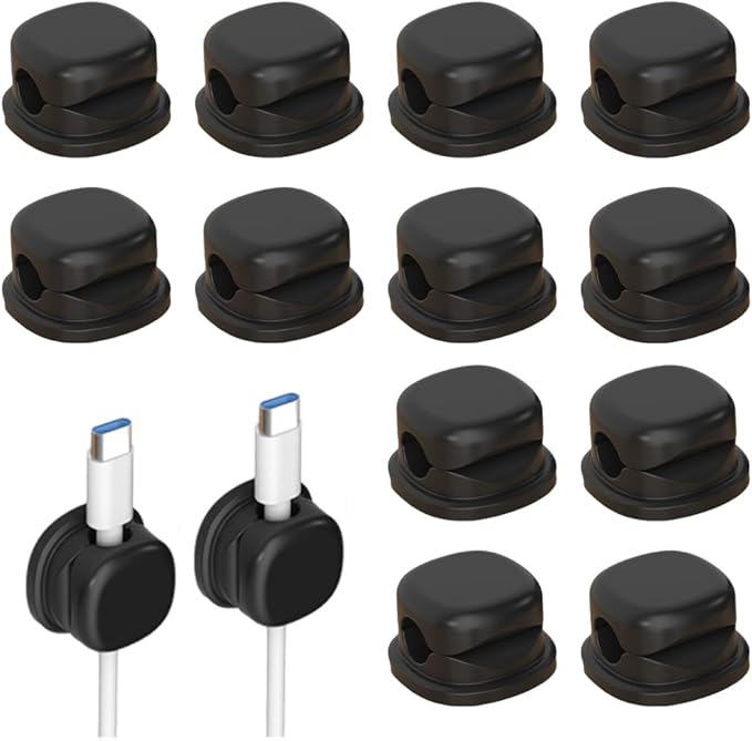 Upgrade Magnetic Cord Organizer Holder, Cord Holder for Nightstand, Adhesive Wire Cable Clips Management Kit for Phone Charger, Computer, Office, Home, Desk, Nightstand (Black, 12 Packs)