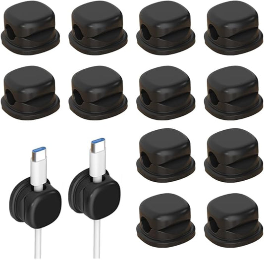 Upgrade Magnetic Cord Organizer Holder, Cord Holder for Nightstand, Adhesive Wire Cable Clips Management Kit for Phone Charger, Computer, Office, Home, Desk, Nightstand (Black, 12 Packs)
