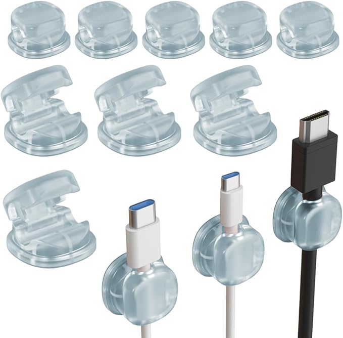 Magnetic Cable Organizer, 2026 New Cord Organizer Holder Clips Strong Adhesive Cable Cord Keeper [Smooth Adjustable] Hide Wire Cord Organizer for Nightstand Kitchen Car Office (Blue 12PCS)